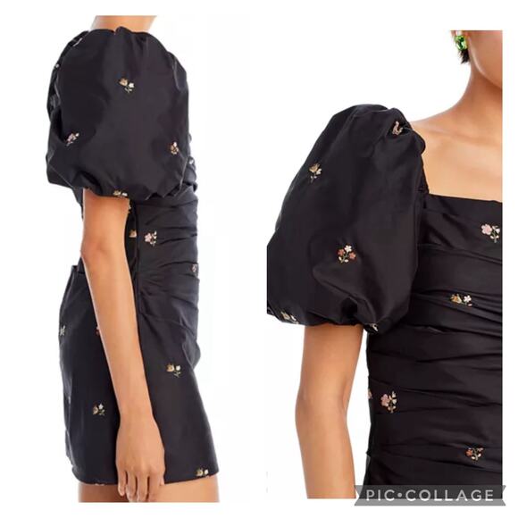 Sea NY Rubina Embroidered Mini Dress Puff Sleeve Floral Ruched - Picture 3 of 16